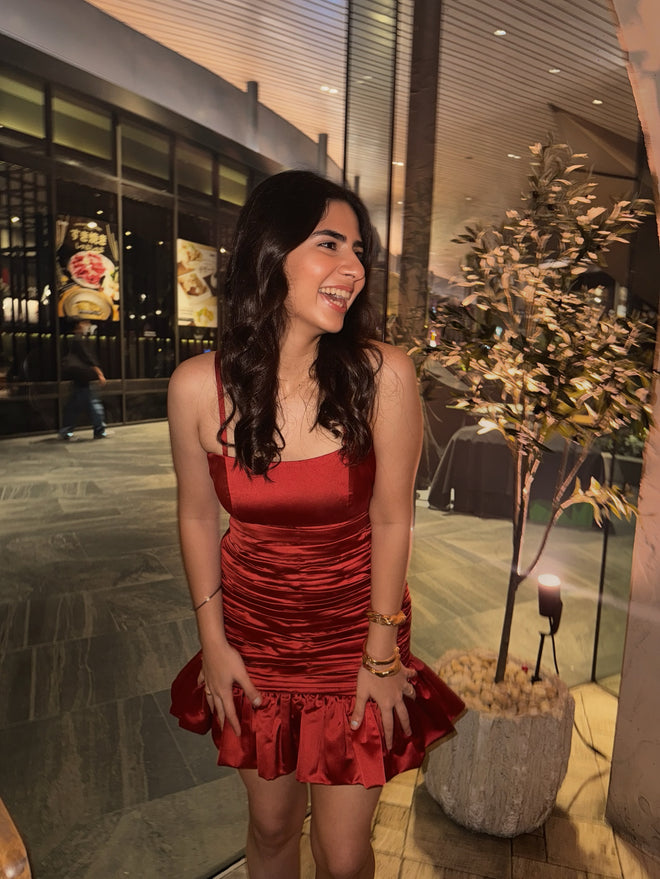 RED LADY RUCHED DRESS